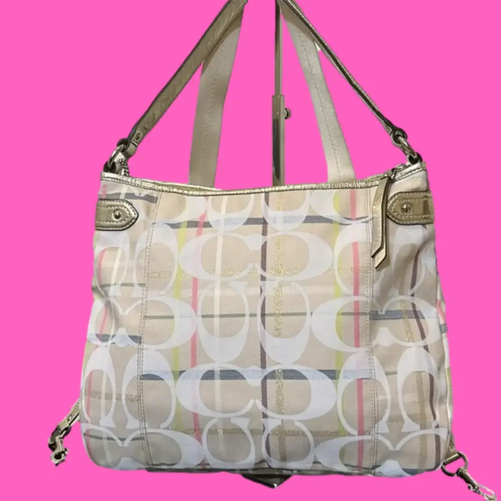 Coach Signature Optic Daisy Tattersall Convertible Duffle with Dust Bag NWOT